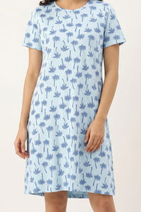 Zivame Farm Lore Knit Cotton Knee Length Nightdress - Nantucket Breeze — thumbnail 5